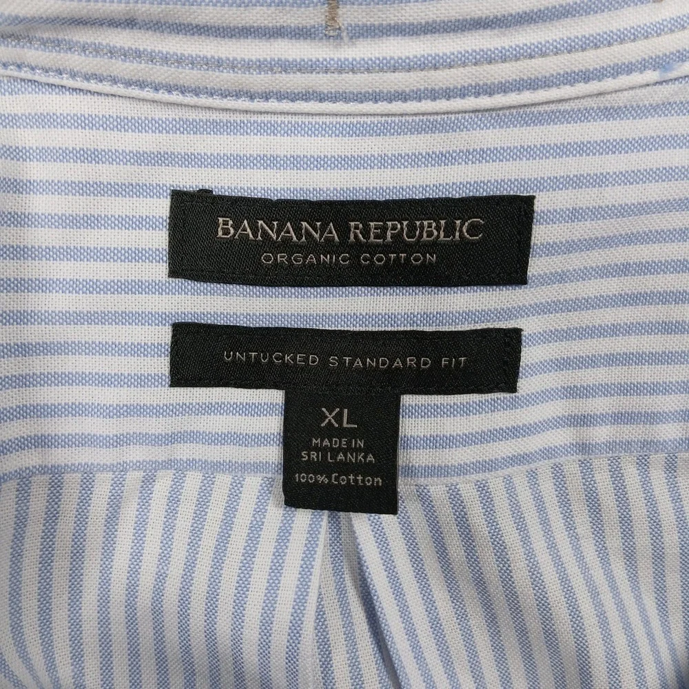 Banana Republic Organic Cotton Shirt Men's XL Blue White Stripe Untucked‎ Fit